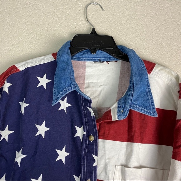 American Flag Button Up Shirt Mens Vintage - Picture 3 of 8